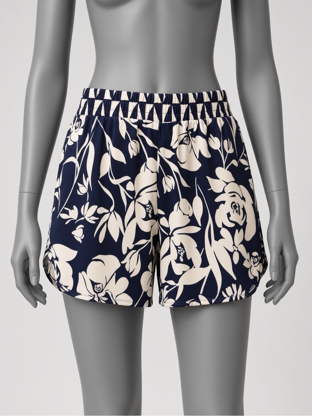 a new day Navy and Cream Floral Elastic-Waist Athletic Shorts